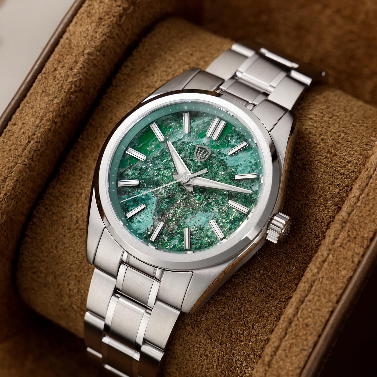 watchdives WD0003D Montre à Quartz VH31 à trotteuse Fluide pour Homme, Design Original en Pierre Naturelle, 36 mm, Verre Saphir, Montre-Bracelet au Style raffiné, étanche 100 m