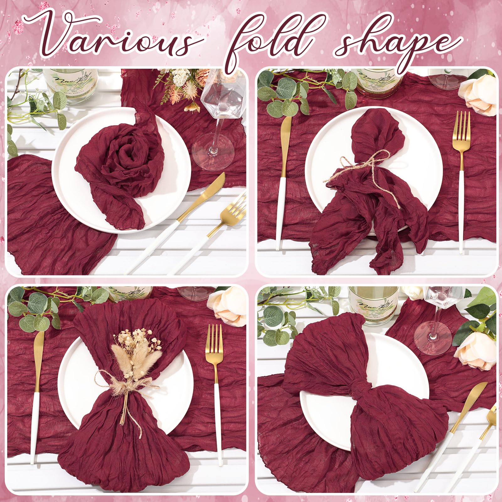 Mixweer 50 servilletas de gasa arrugada de algodón de 20 x 20 pulgadas, servilletas de tela de queso, servilletas de tela decorativas, servilletas de mesa rústicas bohemias para bodas y fiestas