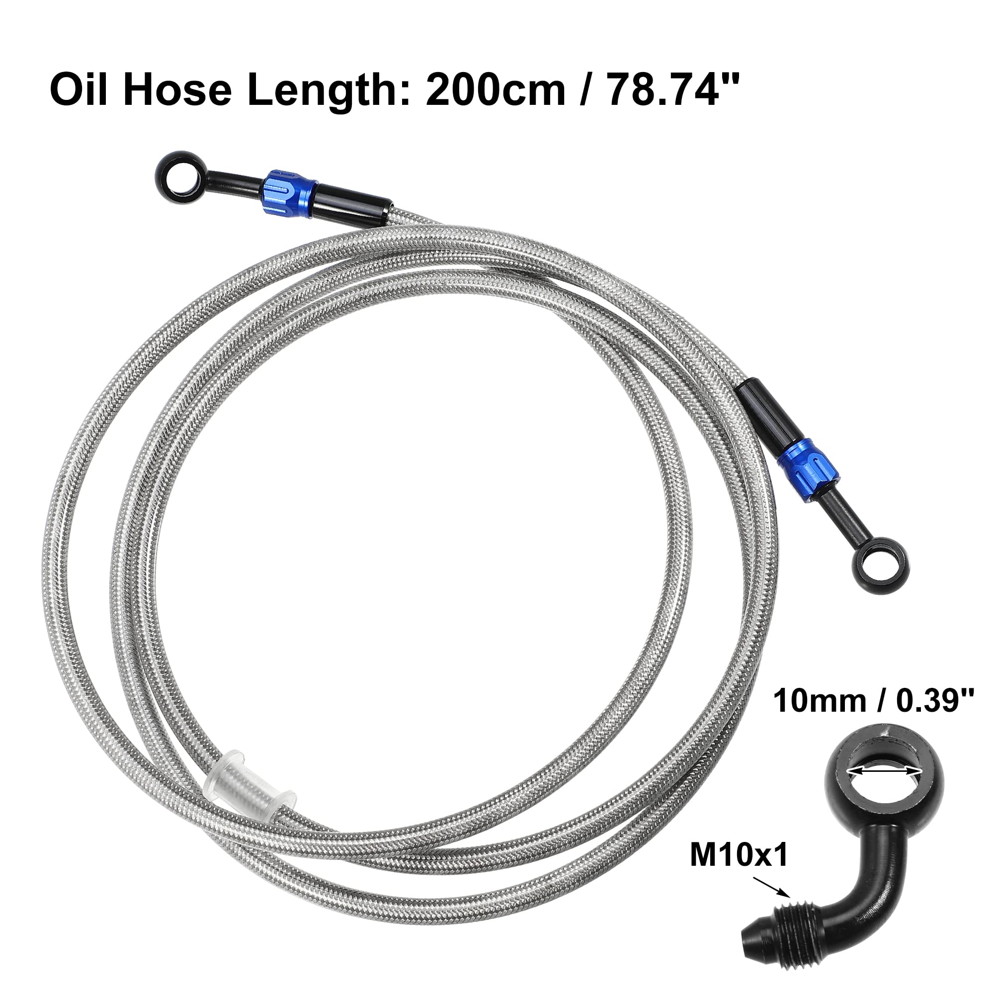A ABSOPRO Tubo Freno AN3 28 90 Gradi 200cm Argento 1 Set Per Moto | Materiale Silicone Alluminio, Filettatura M10x1, Diametro 10mm, Angoli 28° 90°, Lunghezza 200cm, Doppia Protezione