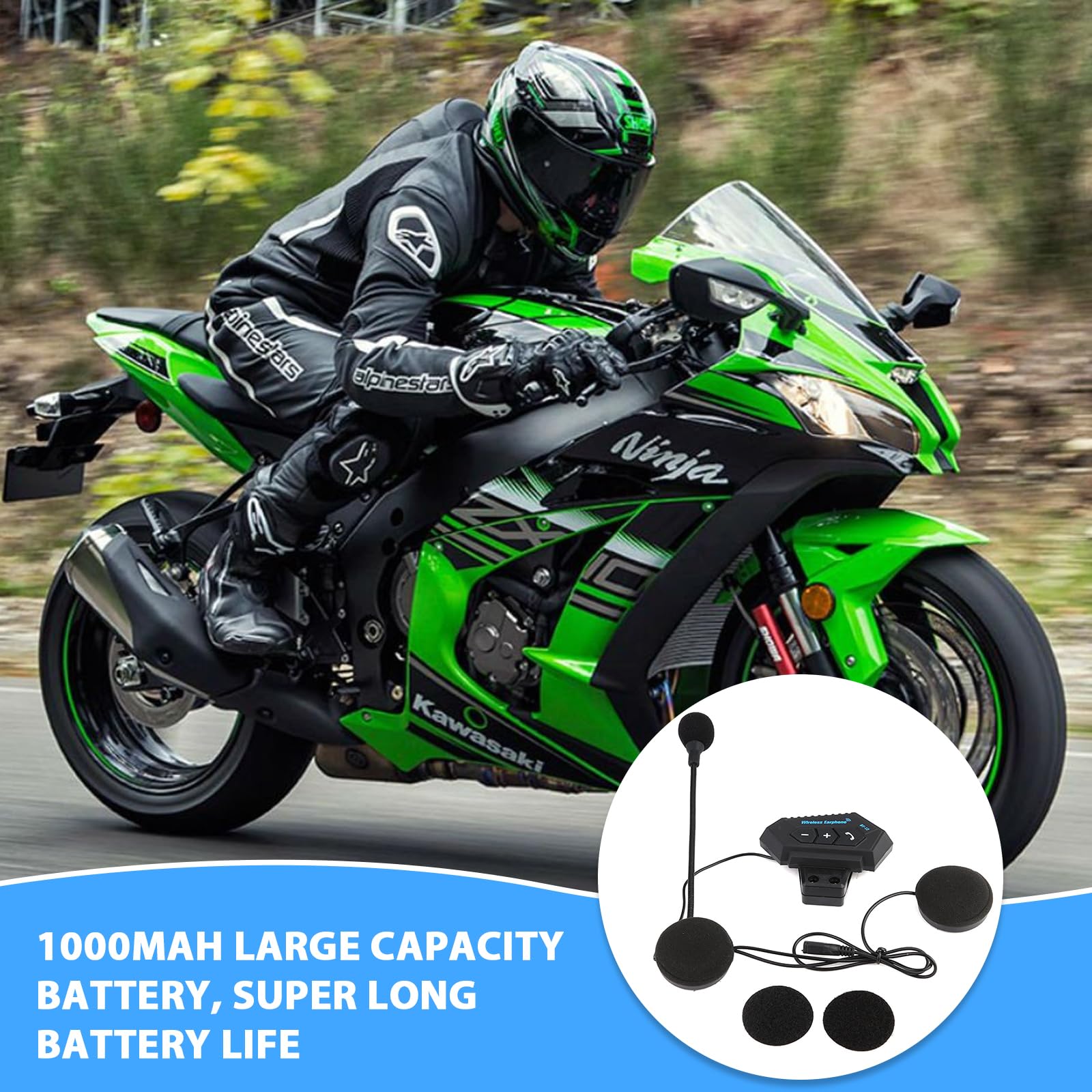 KSTE Kit Main Libre Moto, 1 Paire Casque Bluetooth de Moto BT Casque Haut-parleurs Soutien Appels Mains Libres