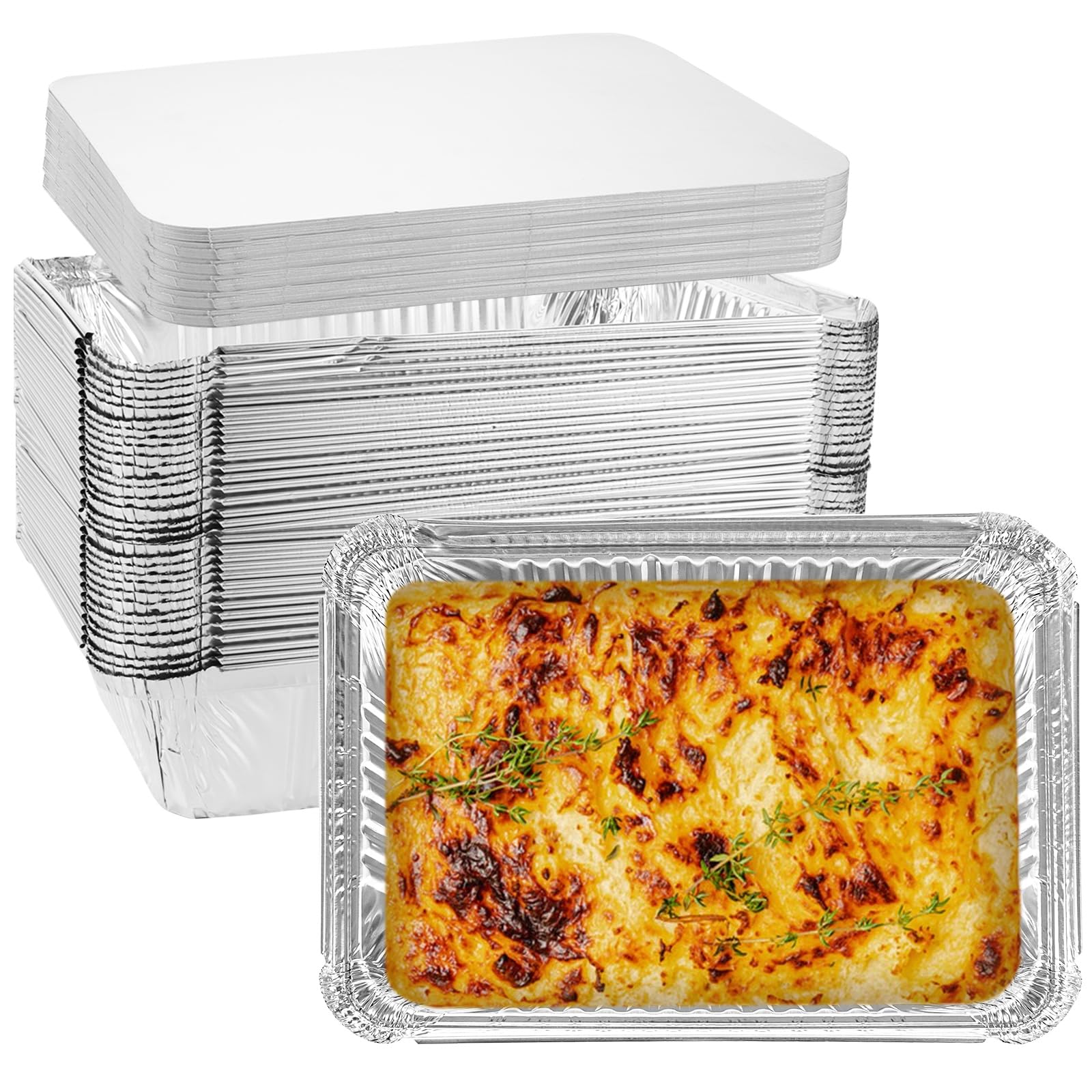 WOPPLXY 50 Stück Aluschalen mit Deckel, 1000ml Aluschalen Grill, 22 x 15,8 x 5,4cm Alu Grillschalen für Backen, Braten, Kochen