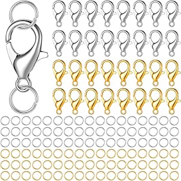 100 Pcs Stainless Steel Lobster Clasp, Lobster Claw Clasp with 400pcs Jump Rings Necklace Clasps and Closures Jewelry Clasps for Necklaces Bracelet Jewelry Making 13X6mm Gold Silver