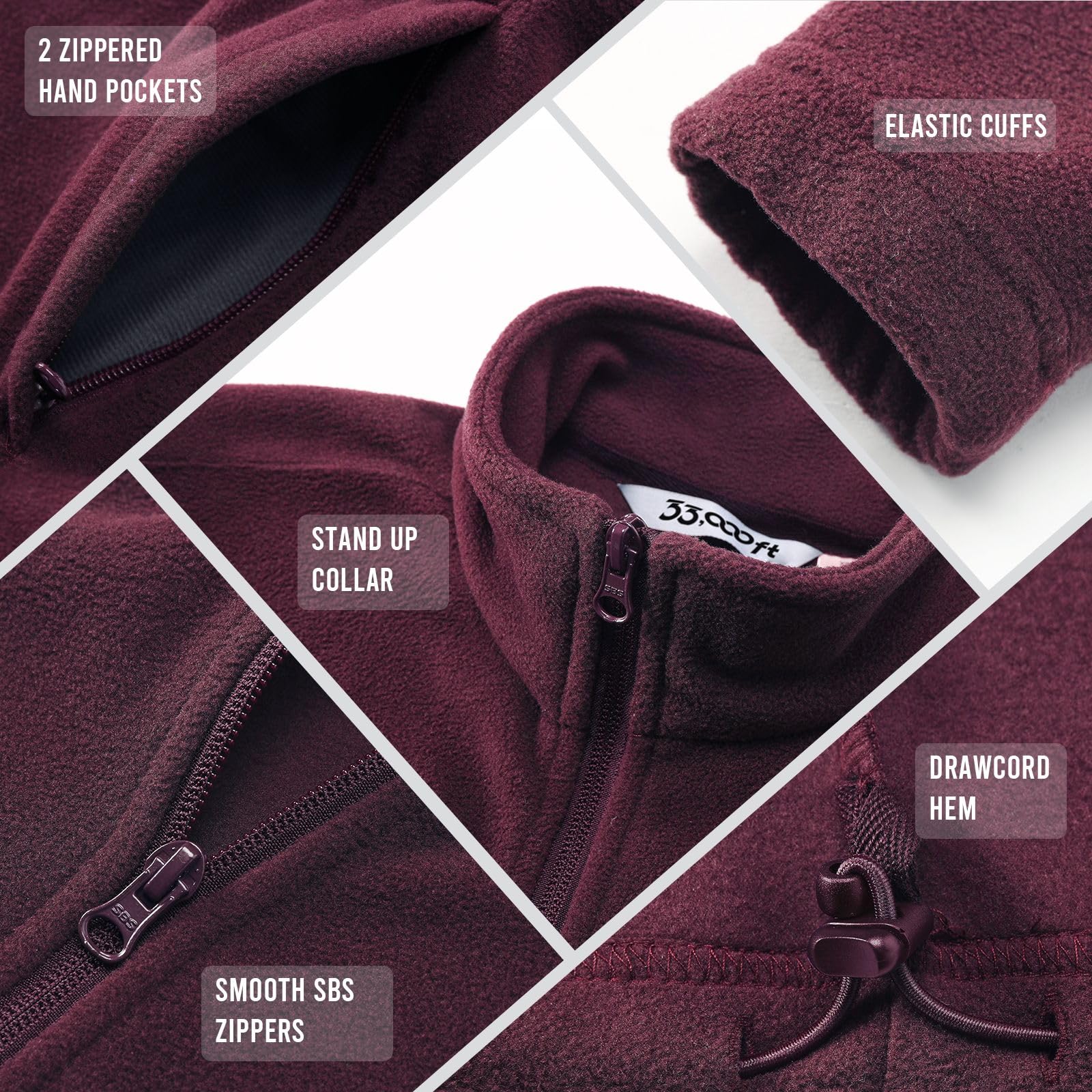 33,000ft Chaqueta de forro polar para mujer con cremallera completa, cuello alto, chaqueta ligera de forro polar, antiestática, para senderismo y ocio