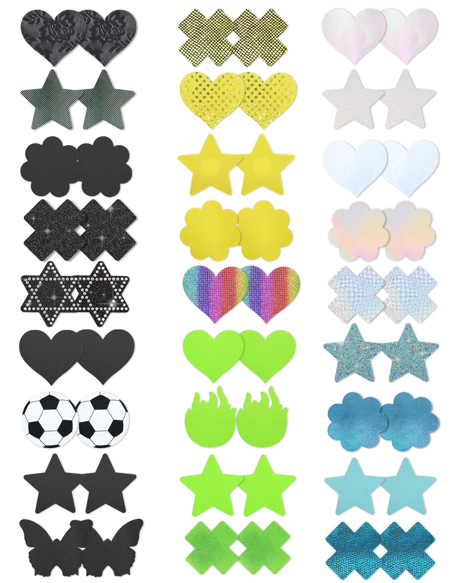 CICKEE Pasties Rave Pack 27 Pairs Multicolor Nipple Covers Pasties Glitter Pasty: Multicolor-green-blue-black 27