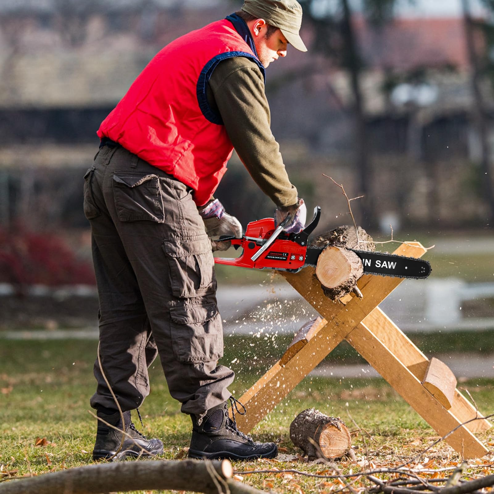 58CC 2-suwowa piła łańcuchowa, 50 cm, bezprzewodowa, ręczna piła łańcuchowa napędzana benzyną do przycinania gospodarstwa, ogrodu, drzewa i rancza, czerwona