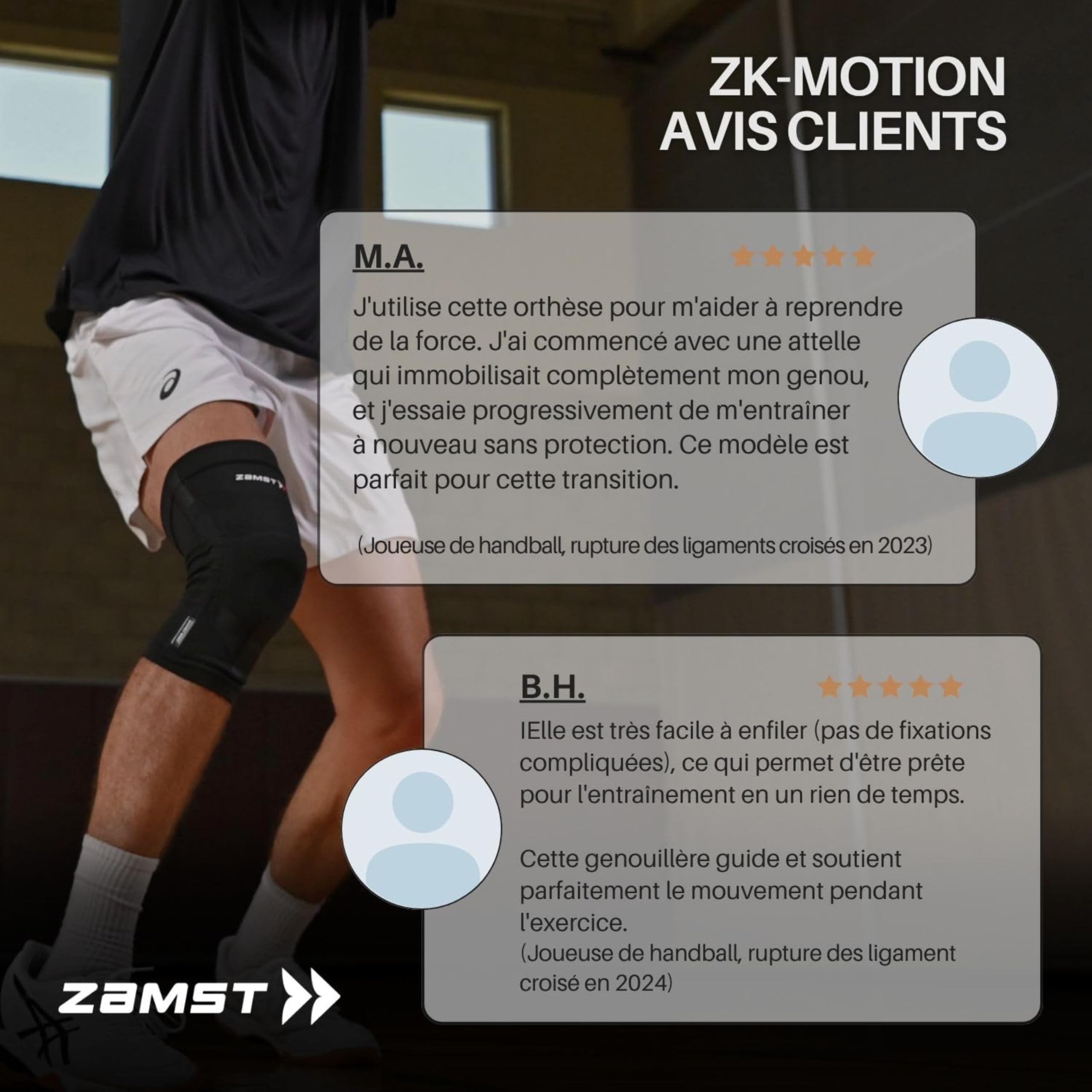 Zamst ZK-Motion Genouillère de Sport - Genouillère de Compression Tricotée Hybride pour Hommes et Femmes avec Renforts en Résine Flexibles, Protection du Genou et Entorses Ligamentaires - Taille M