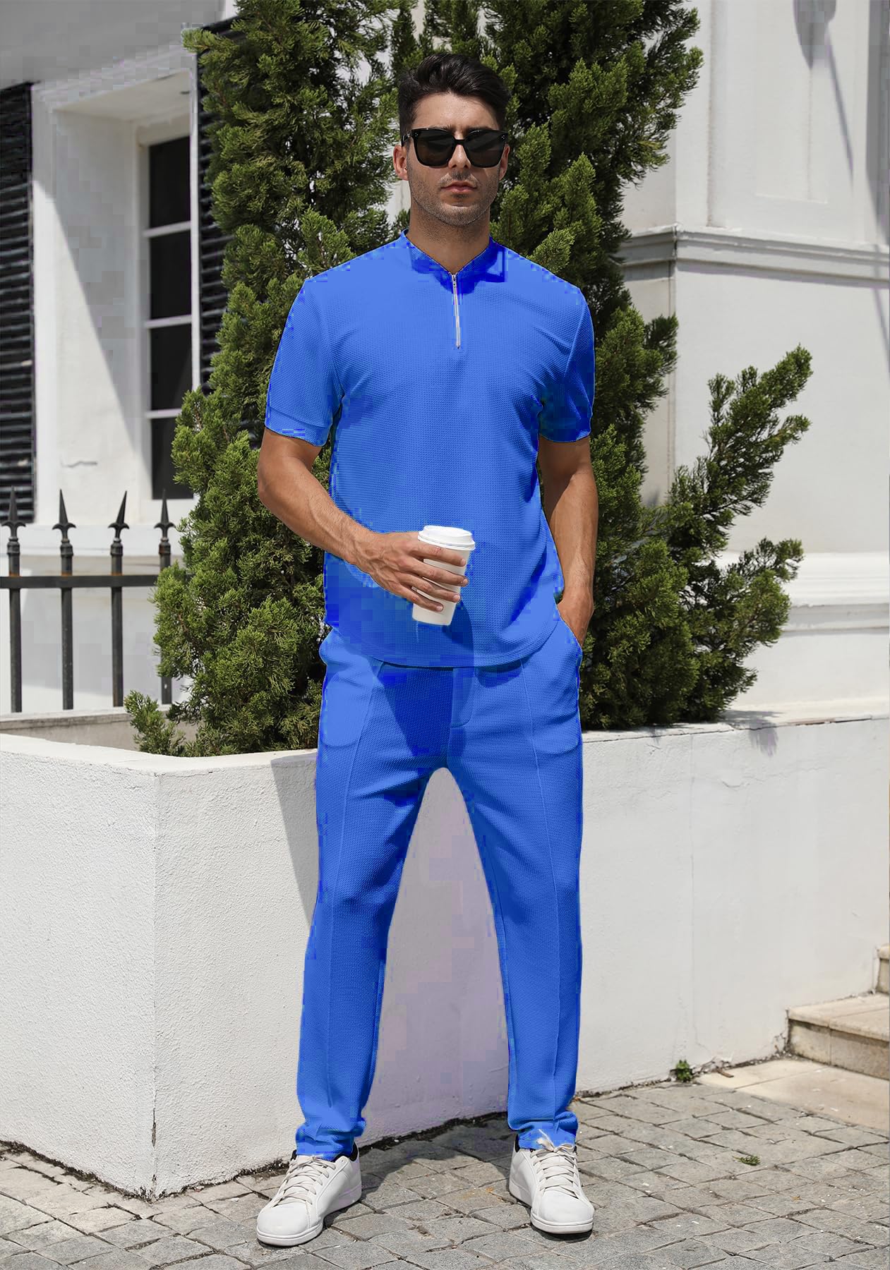 2 Piezas Chándales Para Hombre Chandal Verano Chándal Traje Casual Con Blusa De Manga Corta + Pantalones Largos