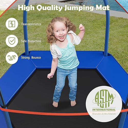 Miniatura 4 de Giantex Trampolín de 7 pies para niños, carga máxima de 220 libras, marco de acero resistente, mini trampolín para niños pequeños, gran regalo para