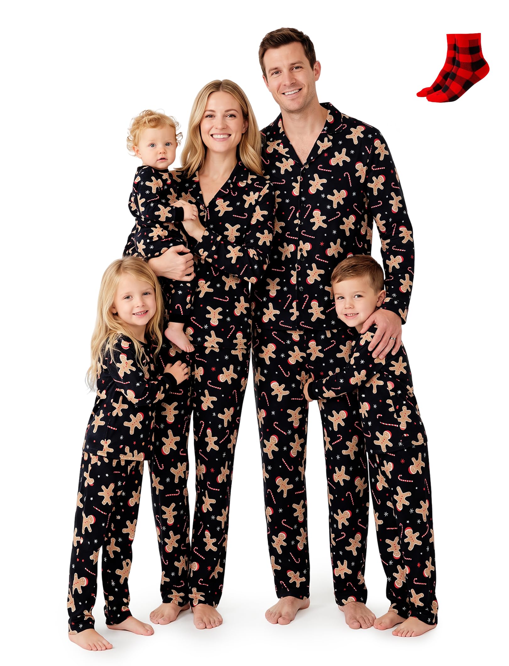 PATPAT Button Down Christmas Pajamas, Button Up Pjs for Family Christmas Party Long Sleeve Lounge Sets