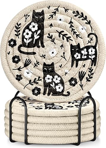 Miniatura 23 de Juego de 6 Posavasos para Bebidas - Posavasos Absorbentes para Tazas para Bebidas Mesa de Café Hogar Oficina Escritorio Decoración Tela de Algodón