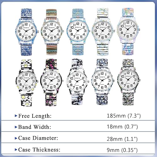 Miniatura 6 de Avaner Reloj de pulsera con correa elástica, reloj analógico de cuarzo con números grandes, reloj de pulsera impreso para mujer