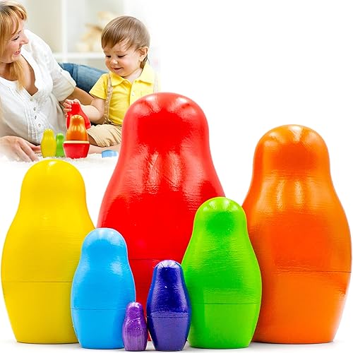 AEVVV Juego de 7 piezas de arco iris anidación de madera, muñecas apilables de arco iris de madera, regalos de arco iris de madera, decoraciones de