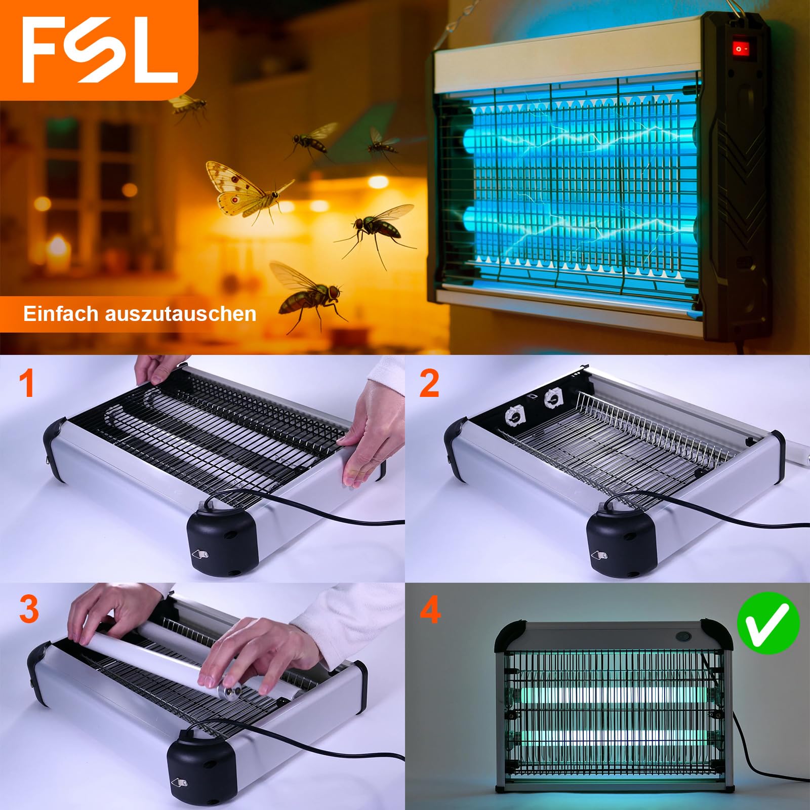 FSL BL T8 10W Ersatzlampen 20W Fliegenfalle, 13" 365nm UV 6er-Pack | Schmalband-Spektrum 365nm-Breite Kompatibilität-Geringe Lichtabnahme