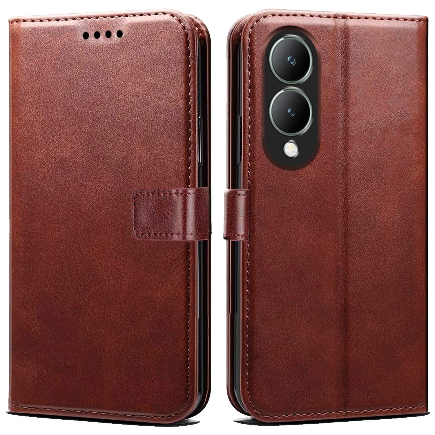 Flip Case for vivo Y17s | Card Slots, Magnetic Closure, Brown-image-21