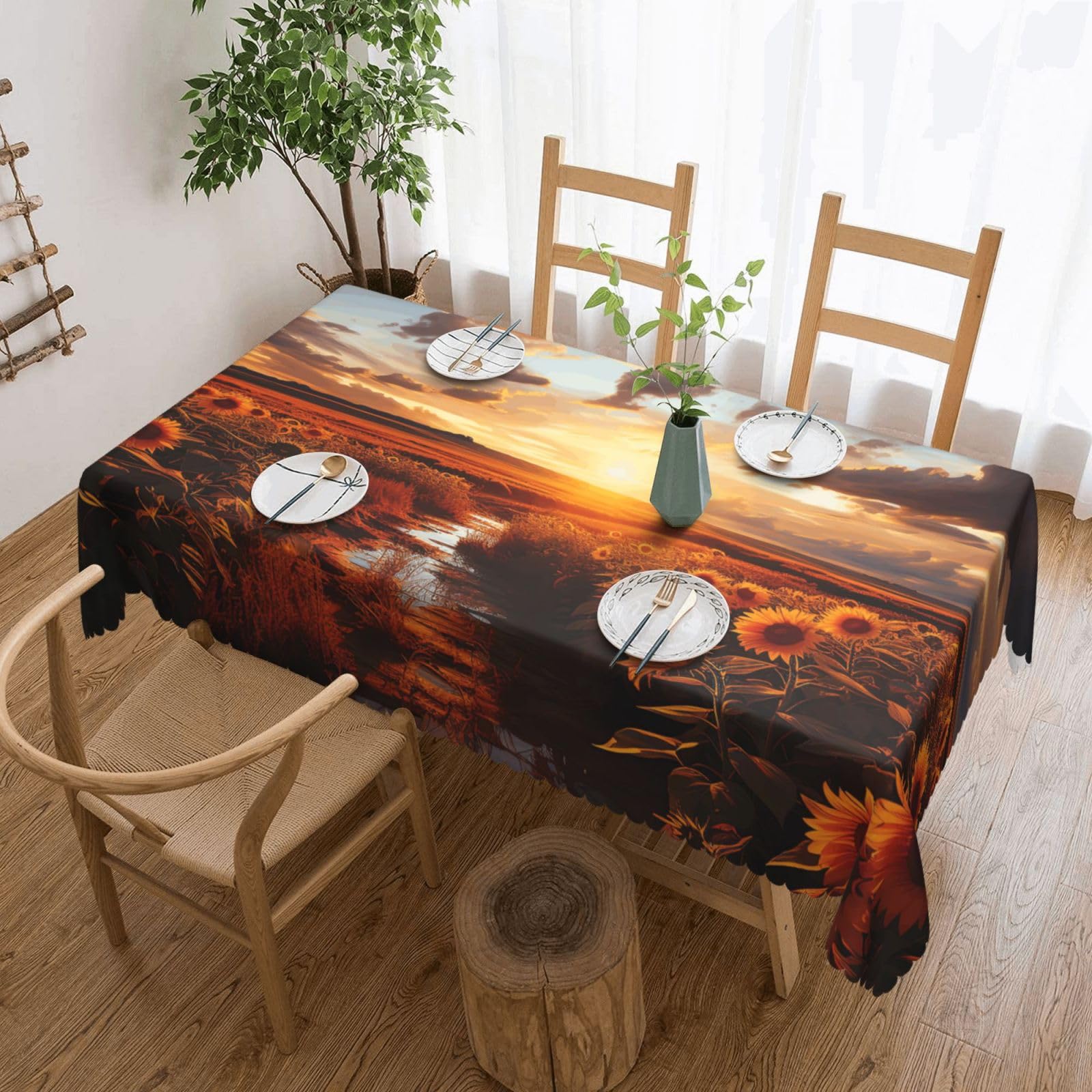 Nappe champ de tournesols chaleureuse pour grands dîners et fêtes de famille conviviales