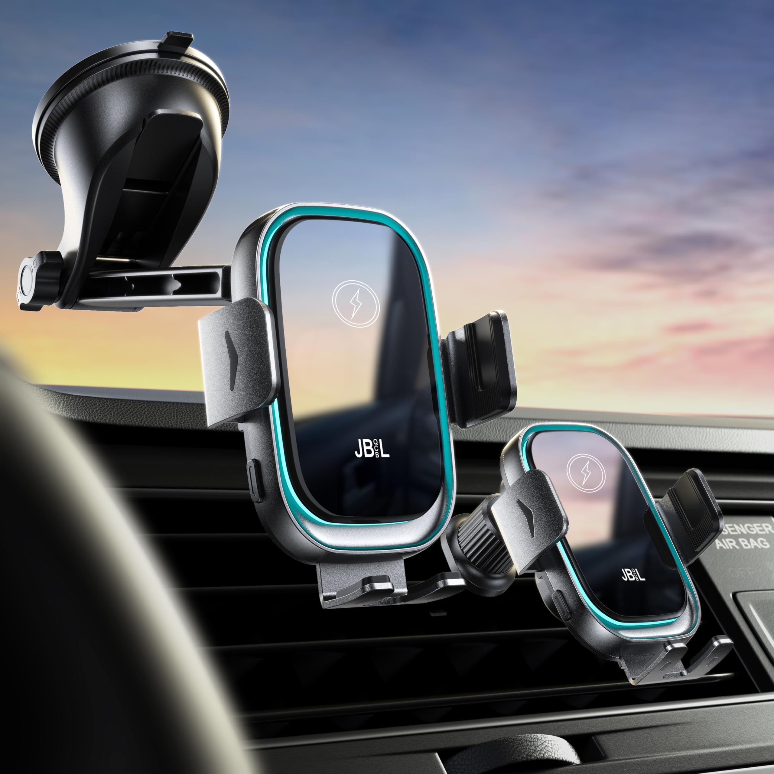 Cargador inalámbrico para coche, 3 en 1, soporte para teléfono de coche, cargador de coche, montaje para parabrisas, salpicadero, ventilación de aire, soporte de teléfono celular de carga rápida con