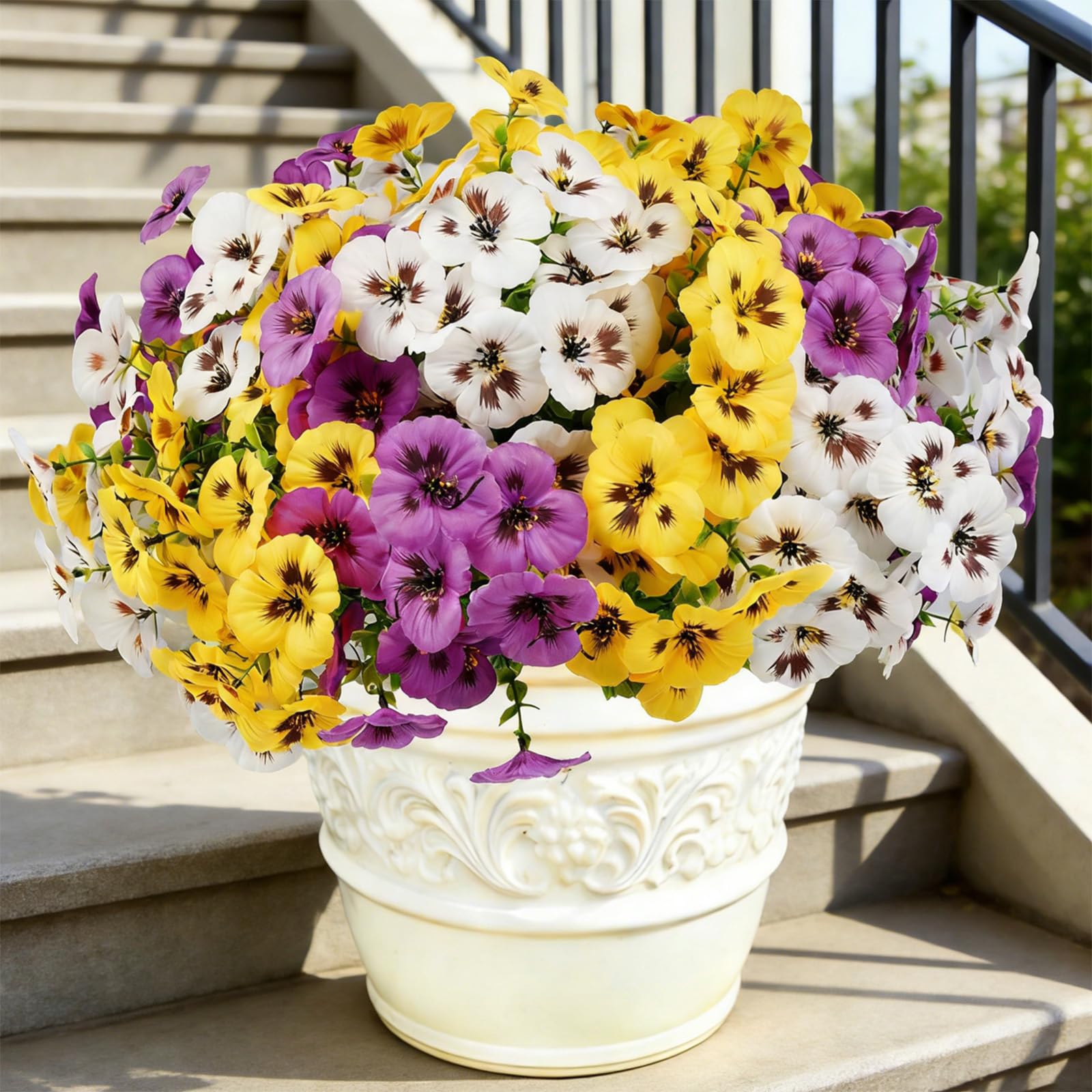 Homcomodar 15 Bündel Kunstblumen Außenbereich Gemischte UV-beständige Künstliche Blumen für den Außenbereich Künstliche Stiefmütterchen-Blumen für Balkon, Balkonkasten,Veranda,Hängende Garten