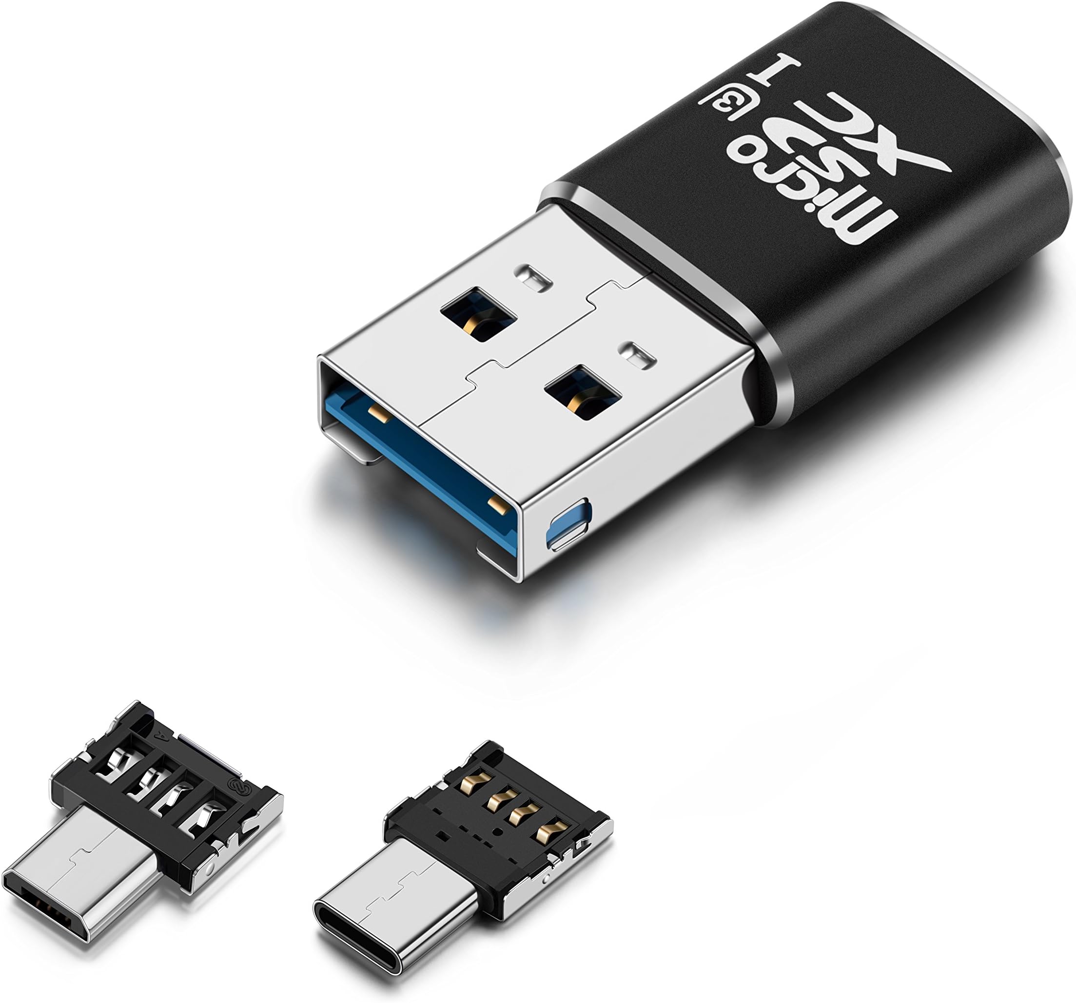 Mini Card Reader USB 3.0 to Micro SD SDXC TF Card with Micro USB and USB 3.1 Type C OTG Adapter