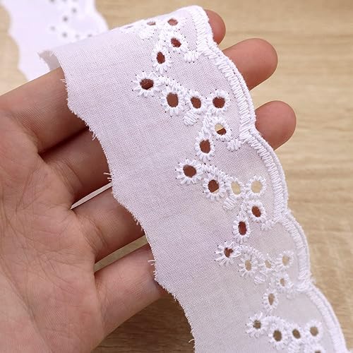 Miniatura 3 de ZNZAKKA Cinta de encaje con ojales blancos bordados de algodón para coser, decoración del hogar, suministros de manualidades (1.7 pulgadas x 7