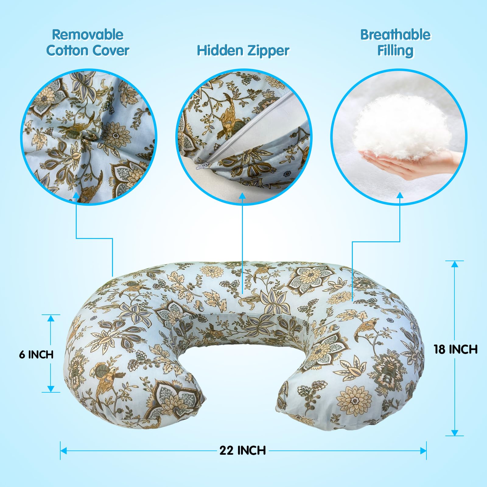 x-vesolje Almohada de lactancia, almohada de lactancia materna con funda extraíble, almohada ergonómica para lactancia materna, almohada de alimentación para bebés para mamá más fácil, tamaño original
