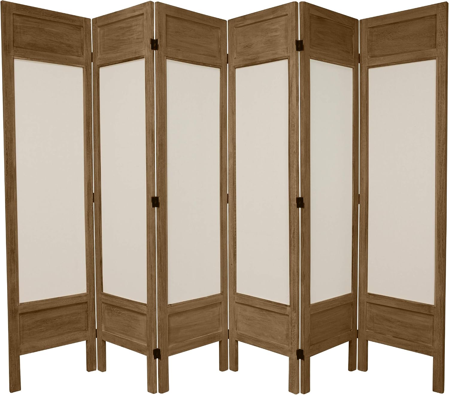 Oriental Furniture 5 1/2 ft. Tall Solid Frame Fabric Room Divider - Burnt White - 3 Panel