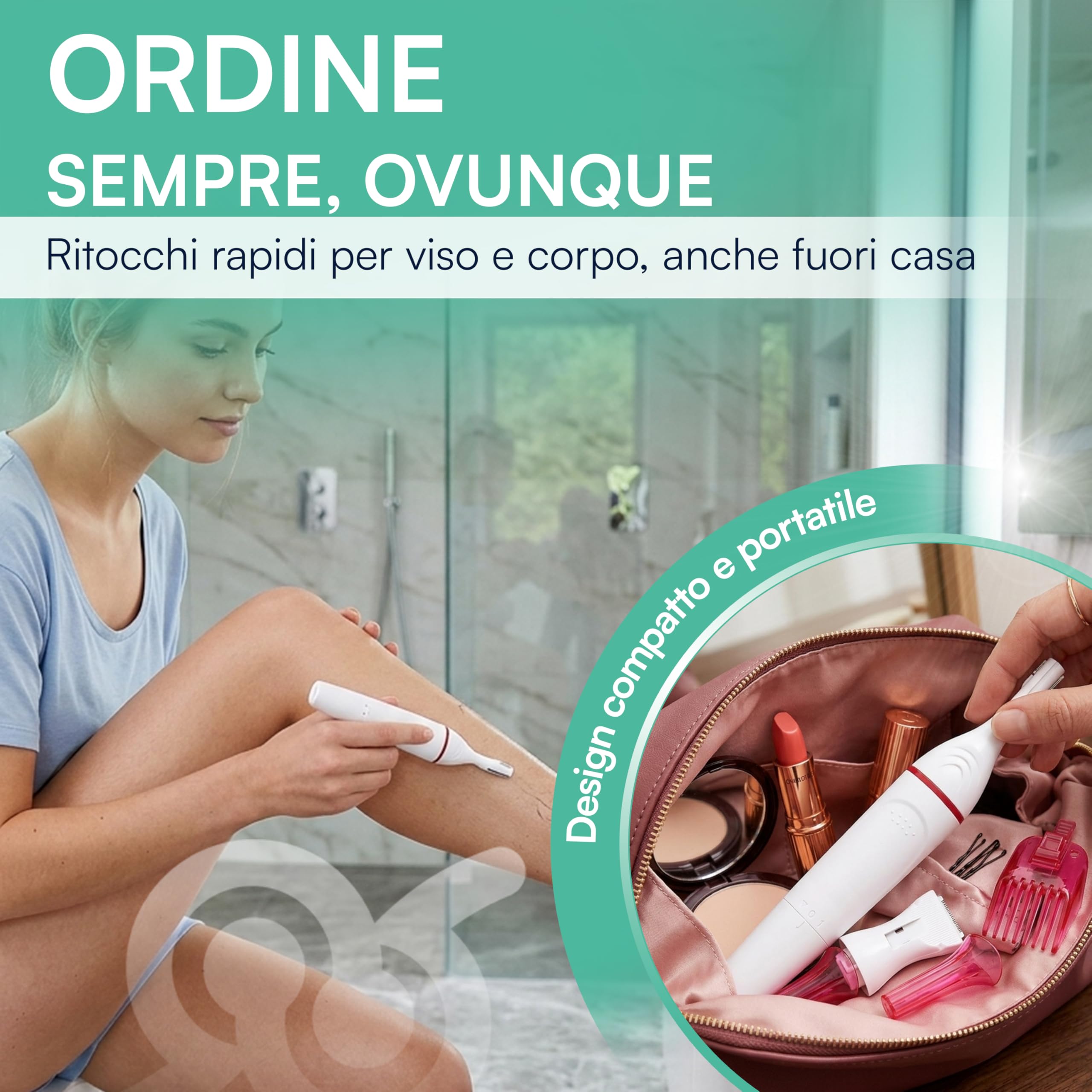 Tempo di Saldi Rasoio Elettrico Donna per Viso e Corpo - Epilatore per Sopracciglia, Parti Intime e Bikini Trimmer - Depilatore Portatile a Batteria con Testina di Precisione e Accessori