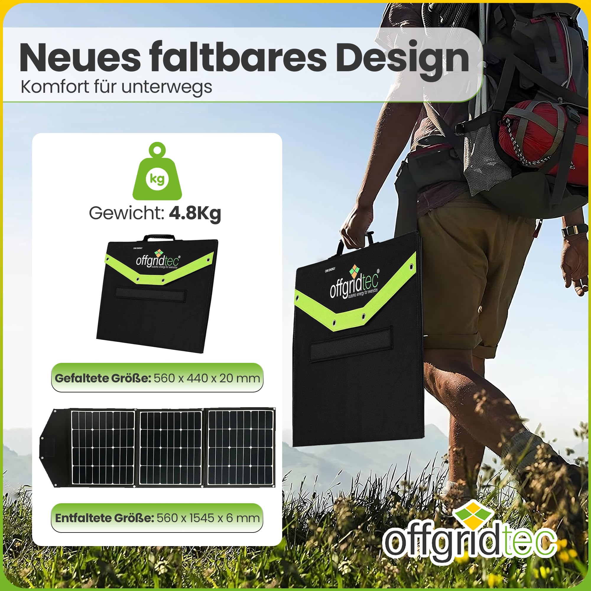 Offgridtec FSP 2 Ultra 120W faltbares Solarrmodul mit integrierter Aufständerung und Laderegler mit USB Ladefunktion