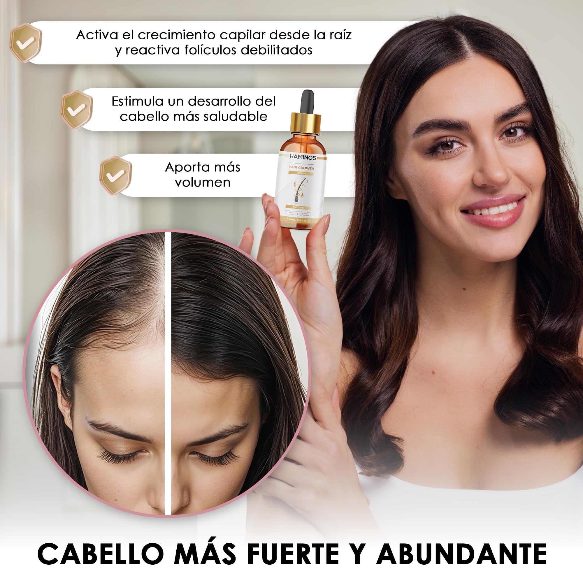 HAMINOS Derma Roller 0,5 mm con Sérum Capilar para Mujeres, Microneedle Roller con Depósito, Aplicador de Sérum para Cuero Cabelludo, Línea del Cabello, Raya y Zonas con Menor Densidad