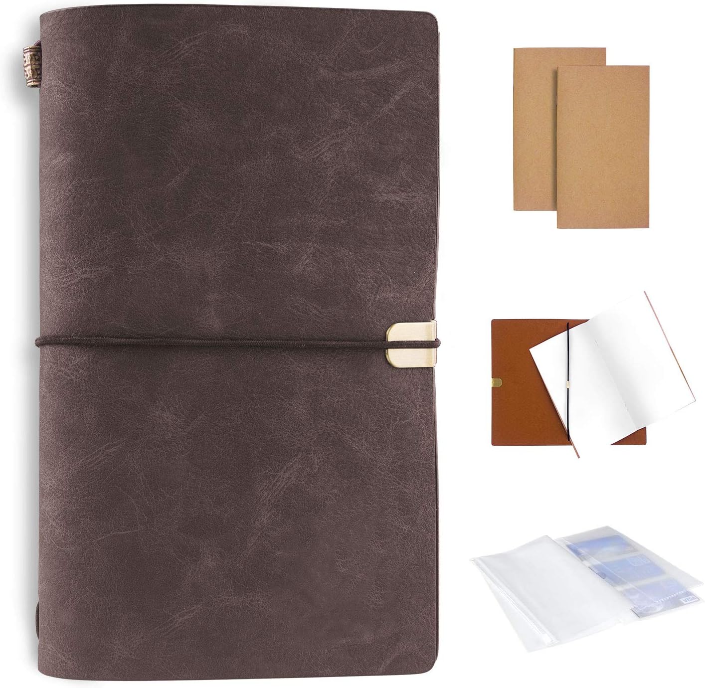 Handmade Multi Purpose Leather Travel Journal Notebook with Pouch Bags, Gift for Men or Women, Travelers, Business, 4.7x7.9 inches