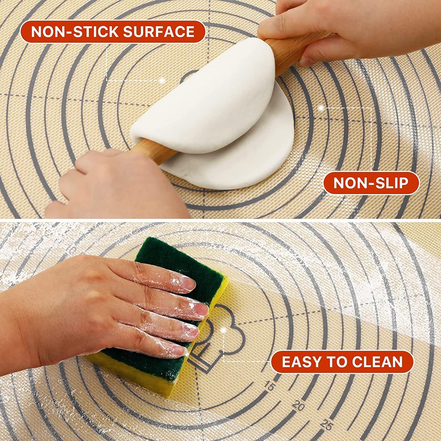 Backmatte, 66 x 40,6 cm, große Silikon-Backmatte mit Messung, antihaftbeschichtete Silikonmatten für Küchentheke, Fondantmatte, Thekenmatte, Teigrollmatte, Ofeneinlage, Kuchenkrustenmatte