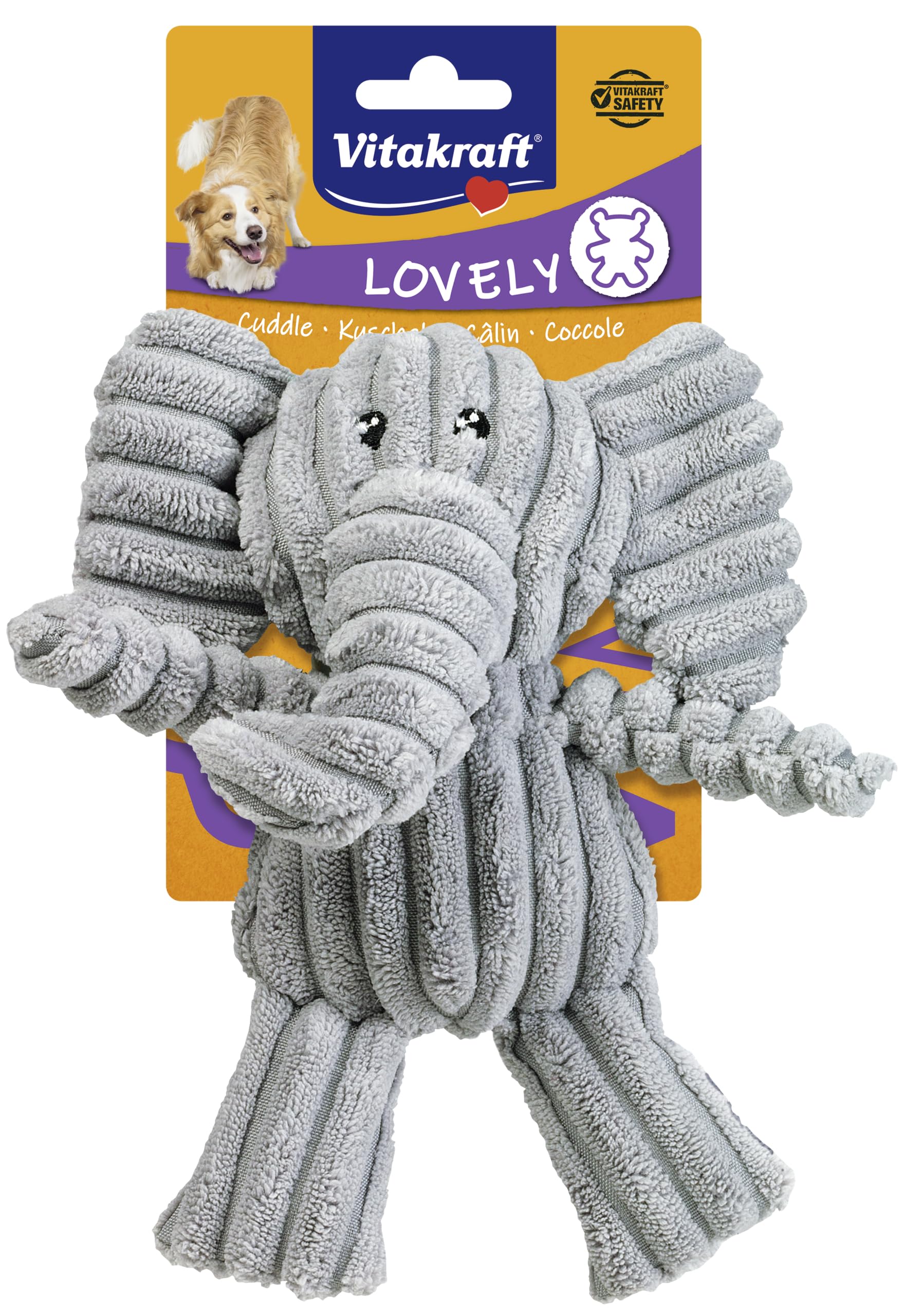 Vitakraft Safari elefante, gioco per cane, peluche per cane, con squeaker, in corda (1 pz)