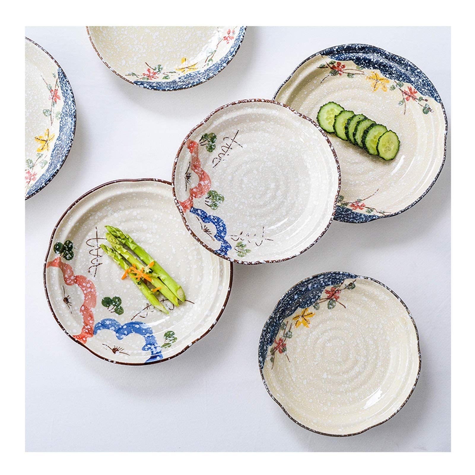 Talerz Obiadowy/Talerze Sałatkowe Okrągłe ceramiczne motywy kwiatowe płyta obiadowa, oszklony deser, sałatka, płyta makaronowa, 8-calowa płyta zakąska, zestaw 4 sztuk. zestaw talerzy/małe talerze ob