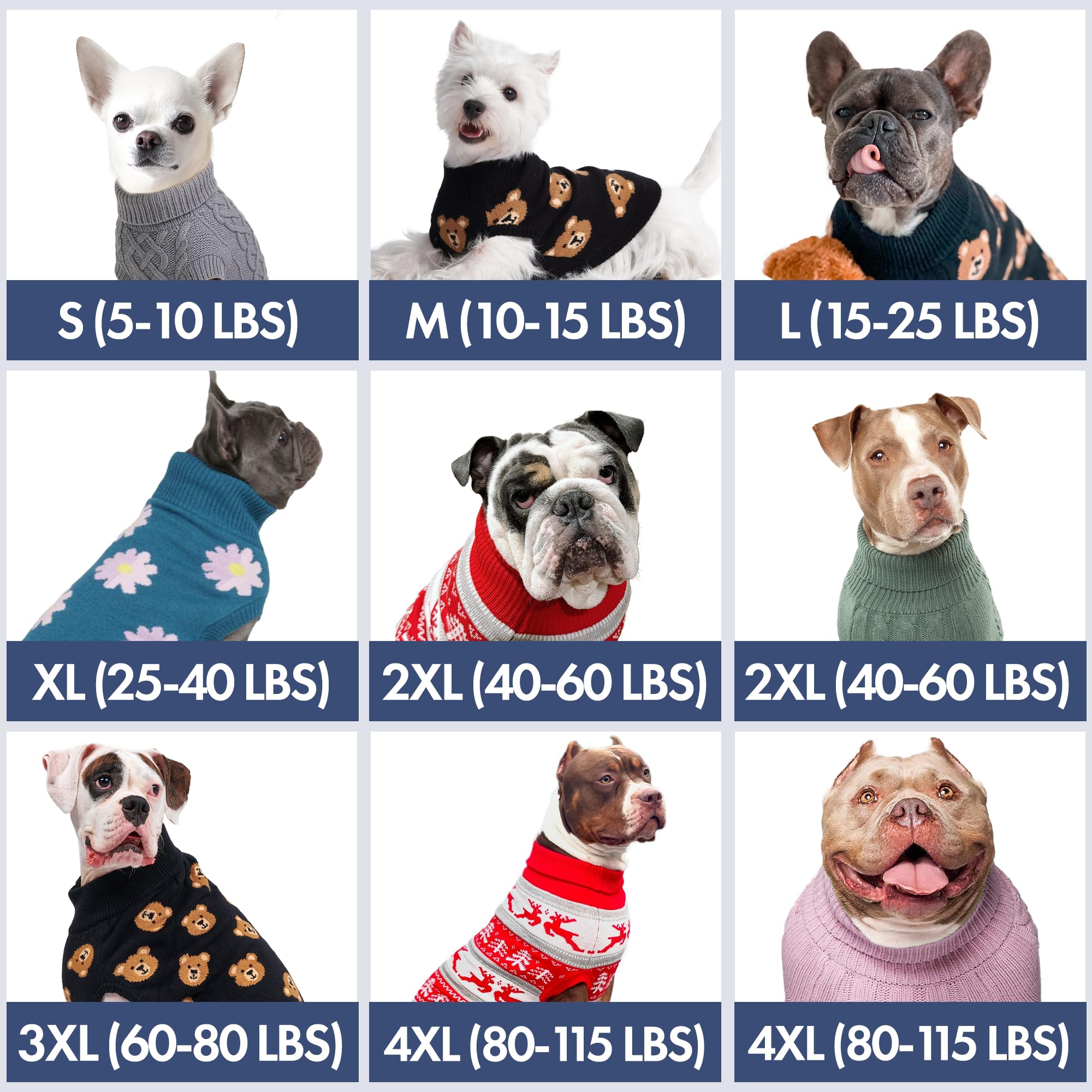 Spark Paws Pull en tricot pour chien de petite, moyenne et grande taille – Pull d'hiver chaud à col roulé pour temps froid, (ours polaire, taille 3XL)