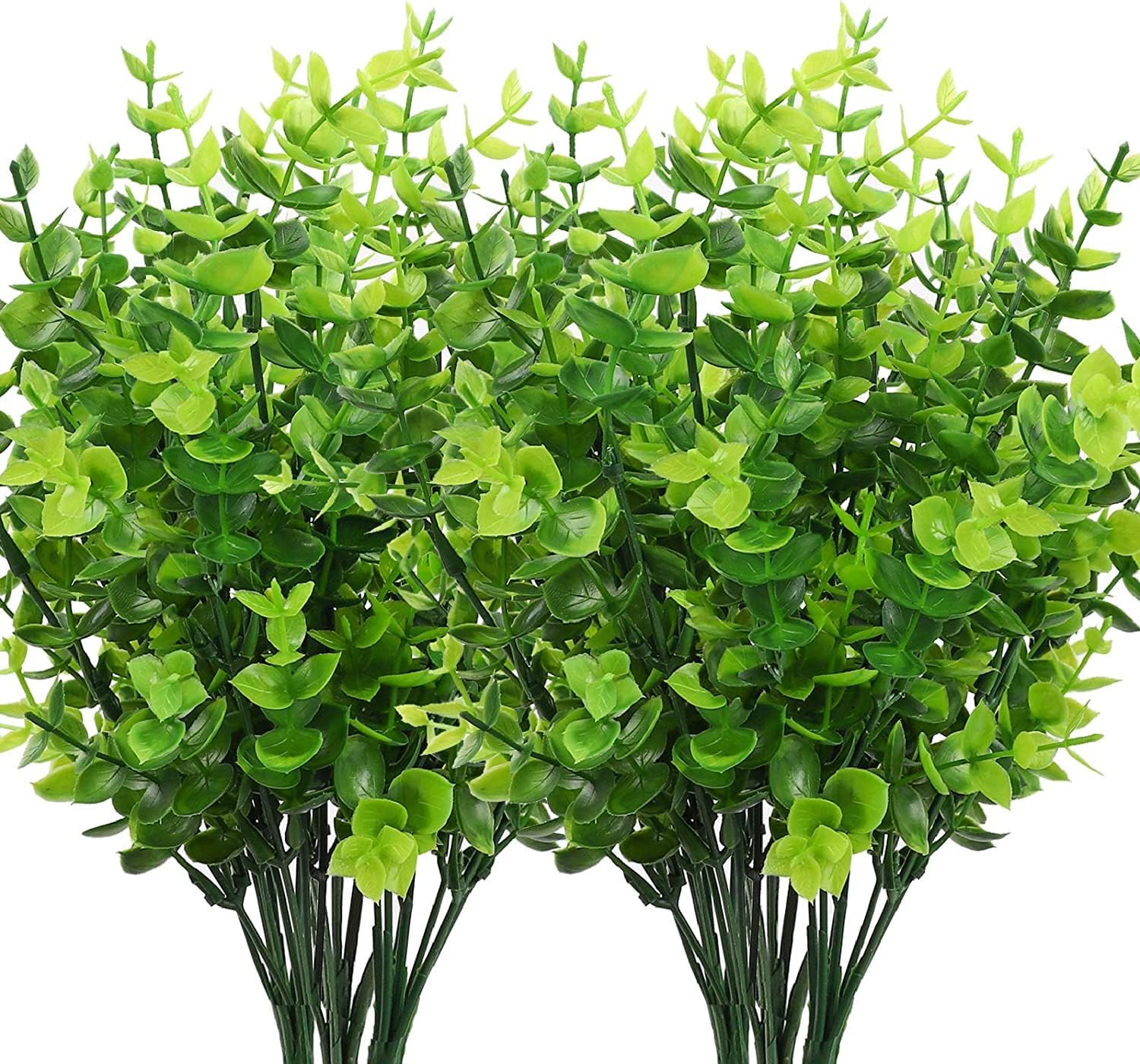 Sunscreen 8pcs Artificial Greenery Plants Outdoor UV Resistant Fake Plastic Boxwood Shrubs Grass Stems for Home Wedding Courtyard Indoor and Outside Garden Porch Patio Window Box Farmhouse Decoration