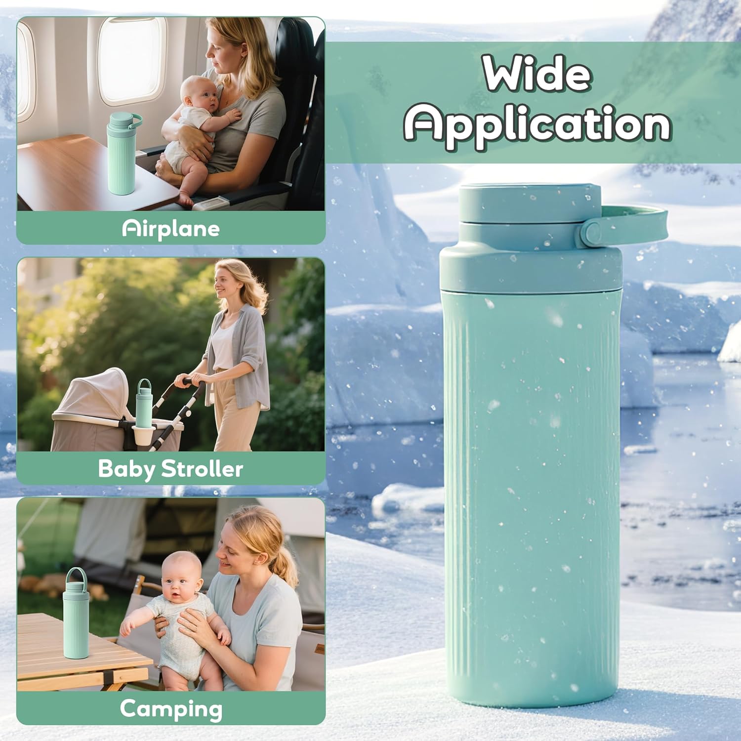 Portable Breastmilk Cooler Bottle - 22oz Breast Milk Chiller for Travel, Baby Breastfeeding Storage Container with 2pcs 11oz Bottle, 24H Freezer Essential Gift with 360°Cooling for New Moms