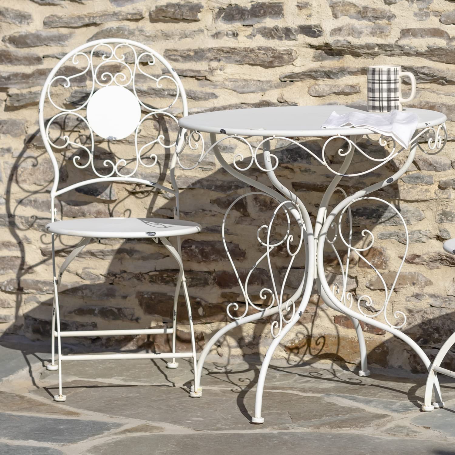 フランス アンティーク Cast Iron Round Bistro Table Three Piece Round Top Iron Bistro Set 