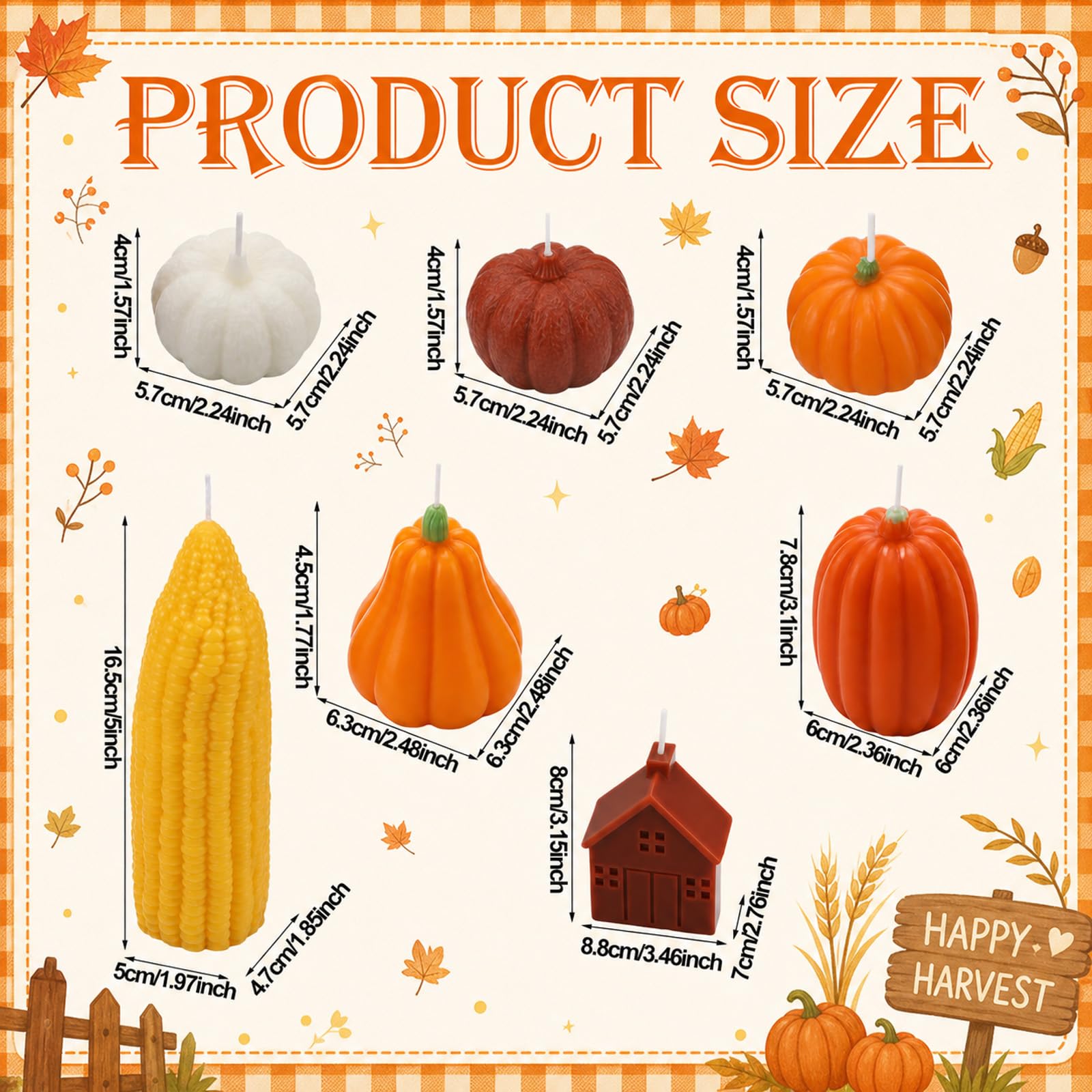 Conelist Lot de 7 bougies parfumées d'automne en forme de citrouille - Bougies d'aromathérapie en cire de soja pour Thanksgiving, décoration de table pour l'automne, l'Action de grâce, la maison et la