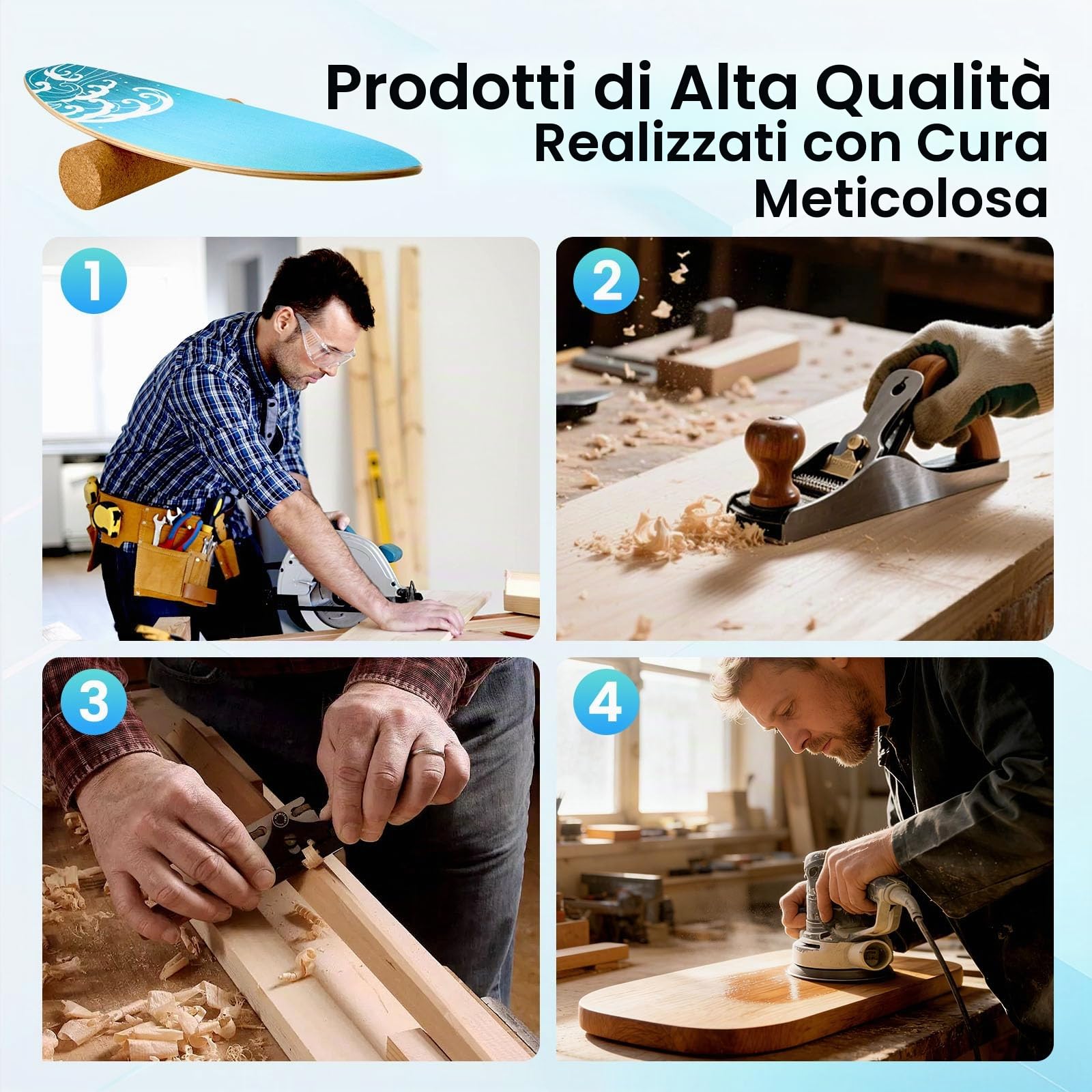 Tavola Di Equilibrio 3 In 1 Per Adulti,Con Rullo E Sfera Di Sughero,Superficie Antiscivolo E Silenziosa,Balance Board Ideale Per Surfisti E Snowboarder,Portata Massima 200 Kg