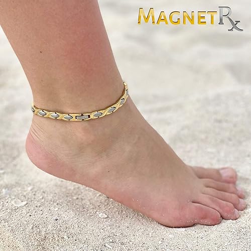 Miniatura 3 de MagnetRX Tobillera magnética ultra fuerte para mujer, tobilleras magnéticas, tobilleras de titanio para mujer (plata y oro)