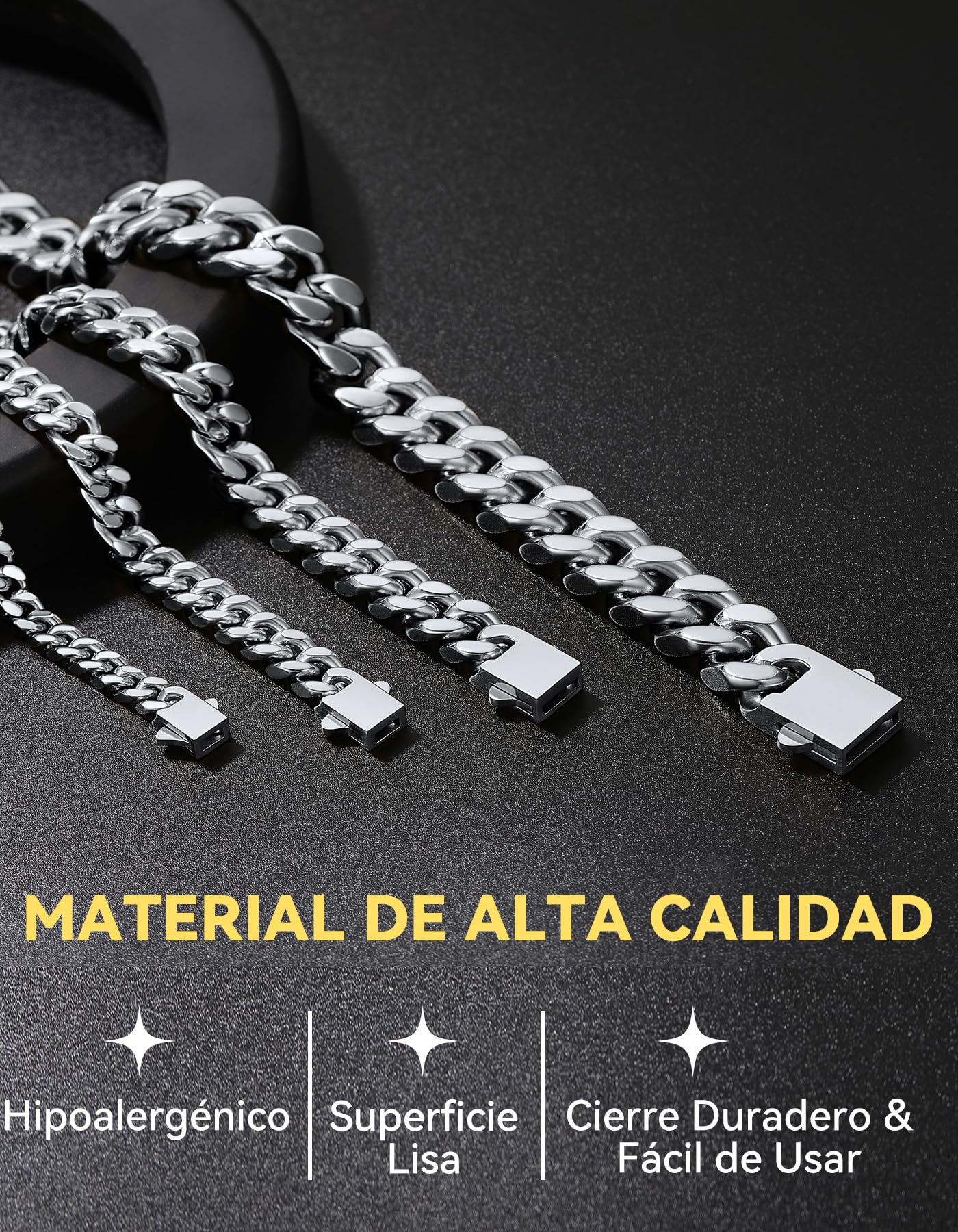 ChainsHouse Collares de Cadenas Barbadas Cierre de Seguridad Oculto, Collar Unisex 5/7/9/12 mm Ancho 46/51/55/61/66/71/76 cm Largo Acero Inoxidable