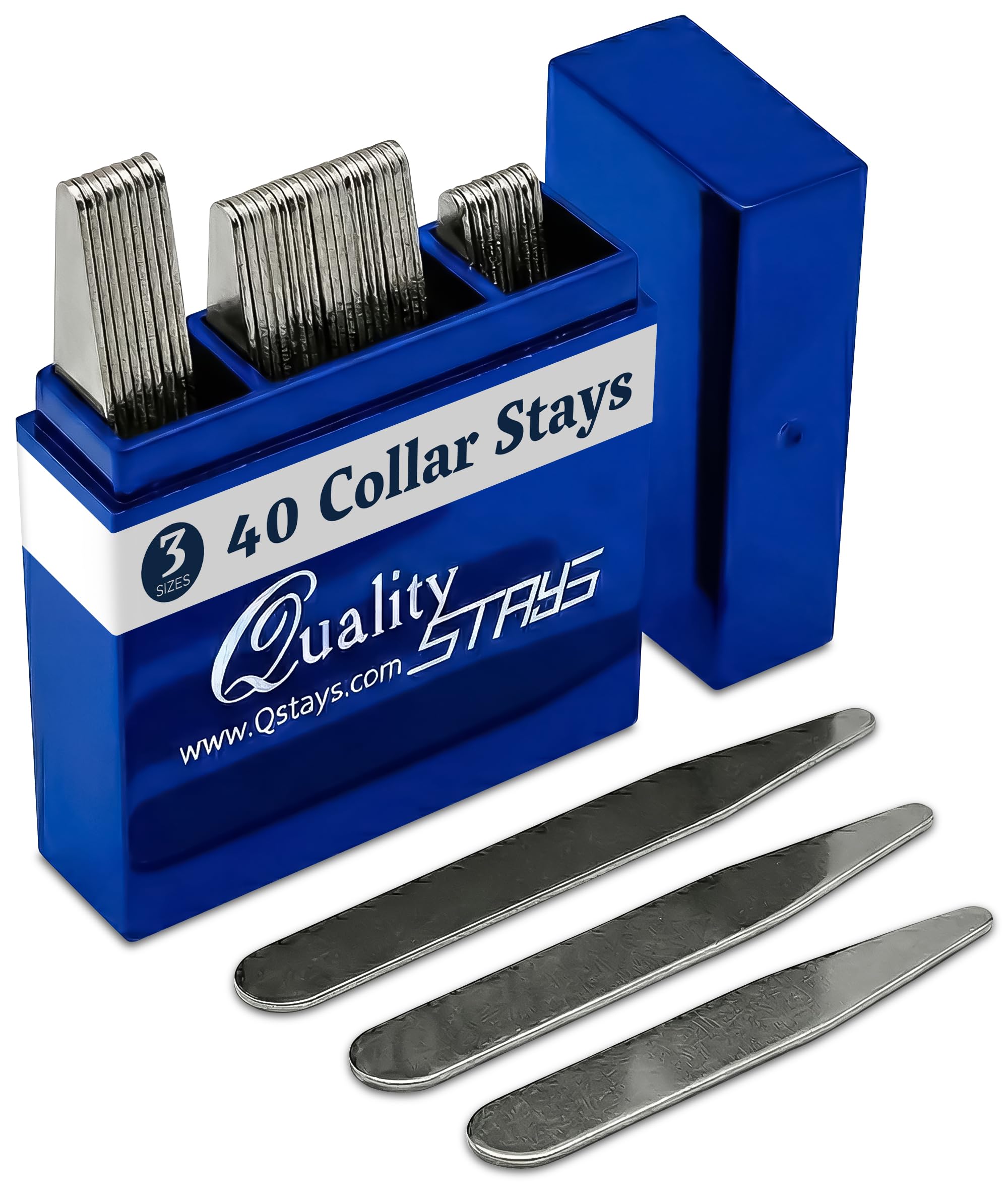 38 Metal Collar Stays - 3 Sizes in a Divided Box, by Quality Stays