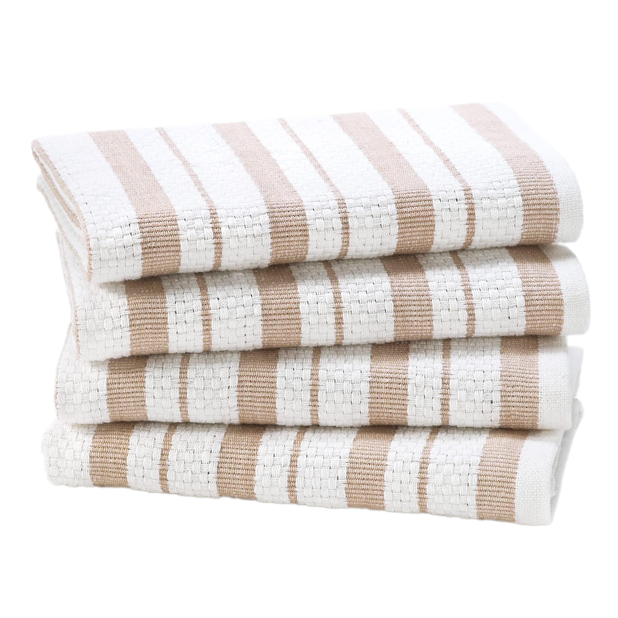 Oversized Kitchen Towels - 4 Pack 100% Cotton Basketweave Tea Dish Towels - Absorbent Reusable Low Lint Quick Dry - Cooking Drying Restaurant Bar Cleaning Cloth Napkin -20x30 Linen Stripe