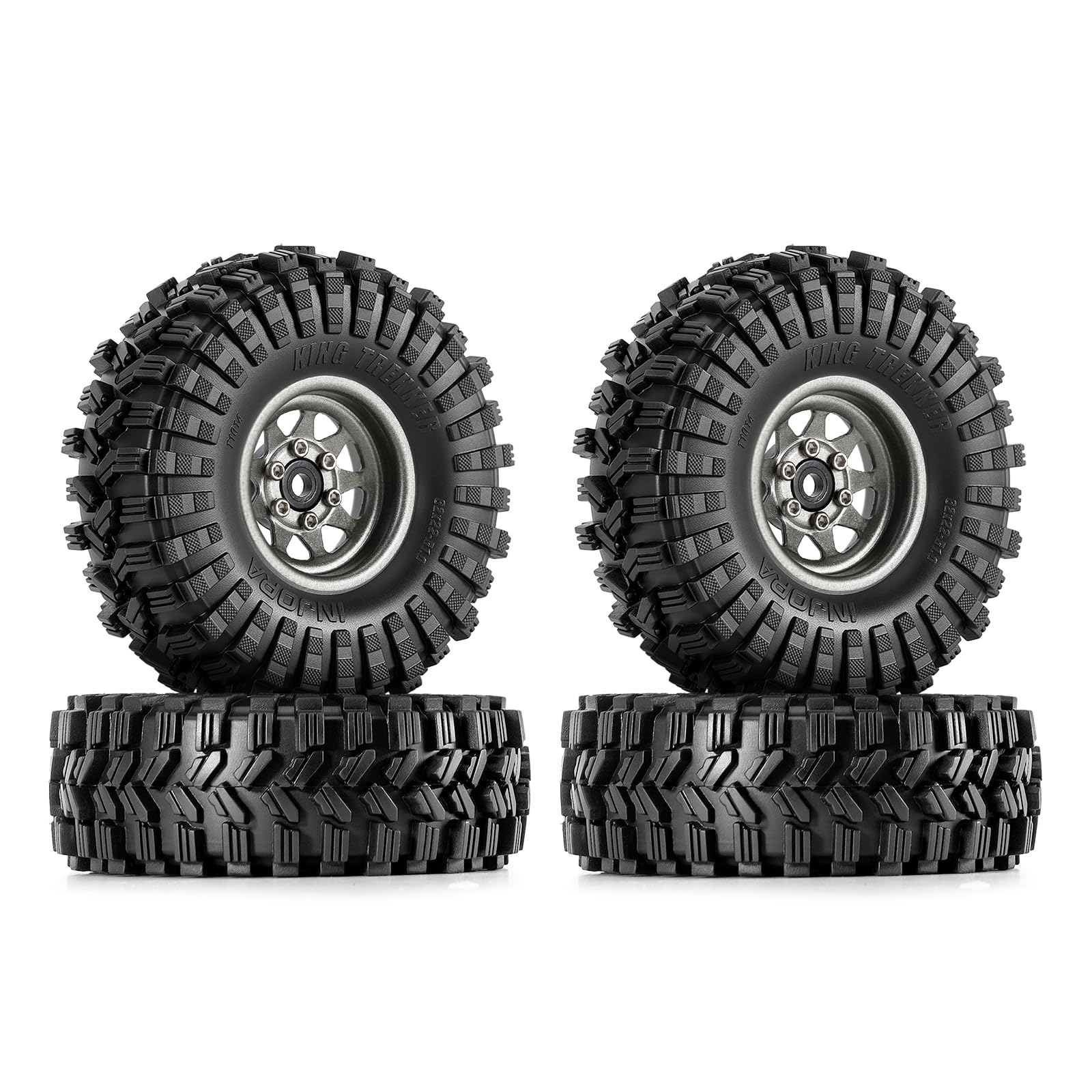 INJORA 1.0 Beadlock Cerchioni Ruote Pneumatici Set -3.78mm Offset Cerchioni Ruote per 1/18 1/24 RC Crawler Car Axial SCX24 FMS FCX24 FCX18 TRX4M, Grigio