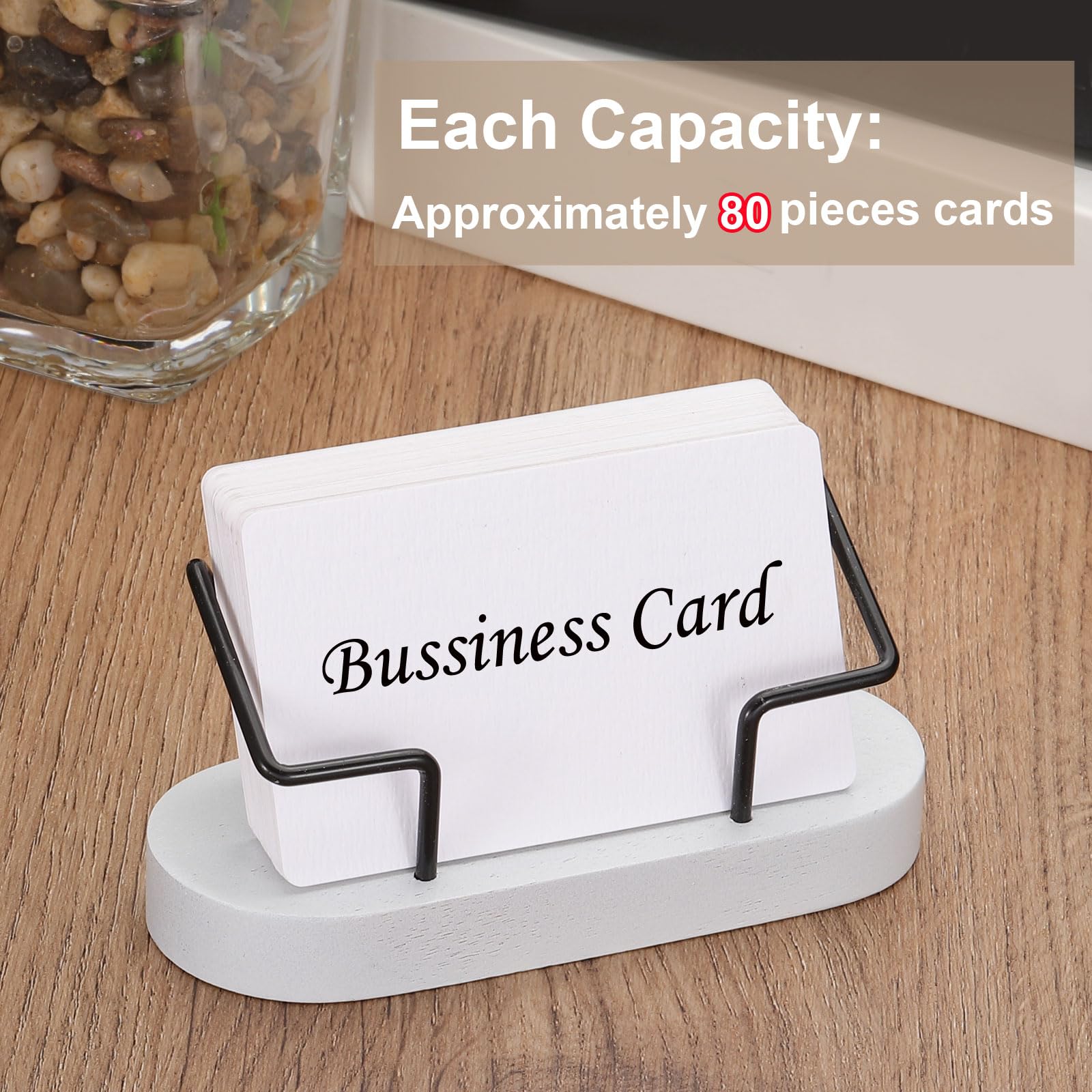 PATIKIL Wood Business Card Holder for Desk 2 Pcs Desktop Business Card Holder Wooden Name Card Display Stand Organizer for Office Home Exhibition White - Image 4