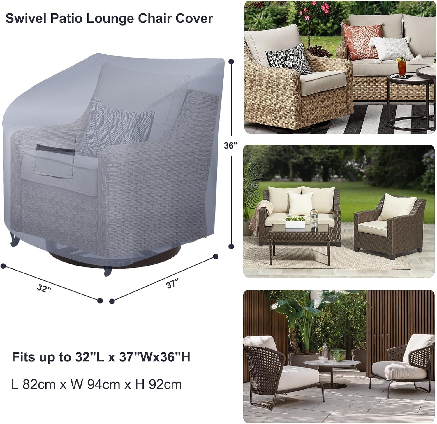 Patio Chair Covers Waterproof, Heavy Duty Outdoor Furniture Chair Covers, Fits up to 32W x 37D x 36H inches 2 Pack Black