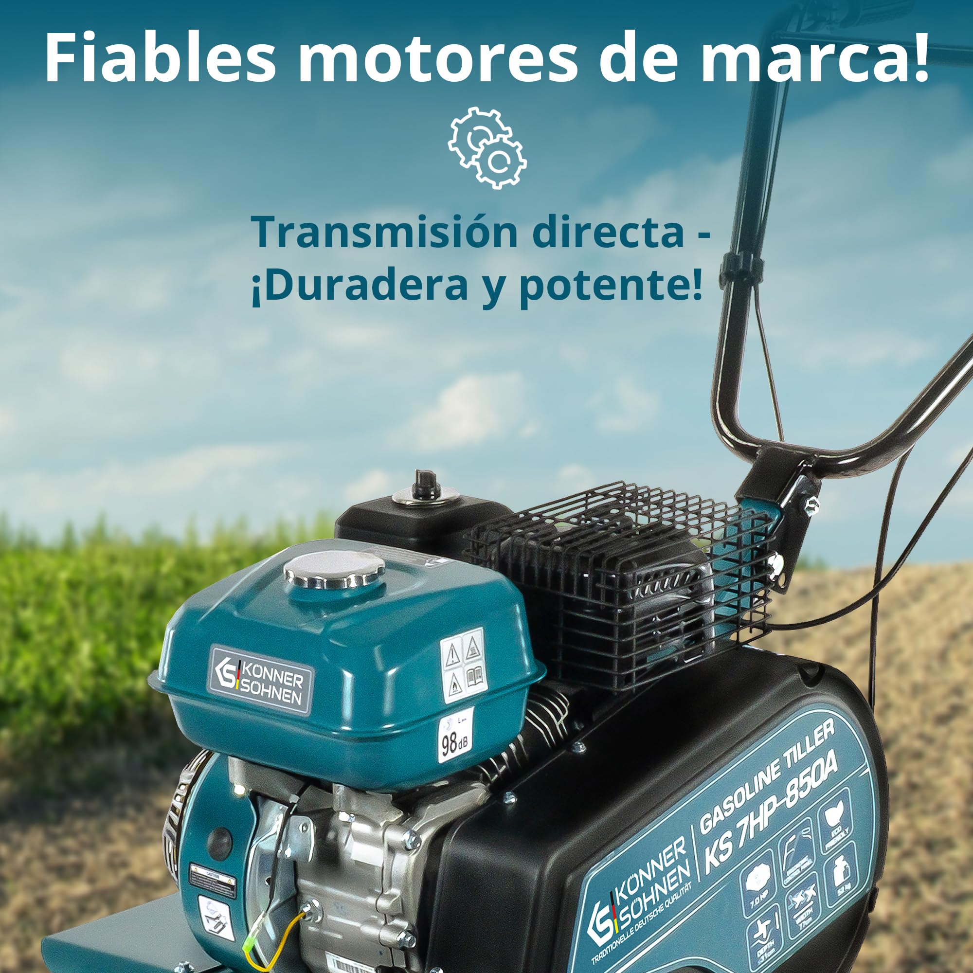 Könner & Söhnen KS 7HP-850A Cultivador de Gasolina con accionamiento por Correa, Fresa de jardín con Fresa Sable forjada, arado Ajustable, Potencia del Motor de 7 CV en Esta motobinadora