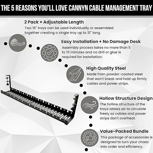 Miniatura 2 de Bandeja de organización de cables para debajo del escritorio, extensible de 16 a 31 pulgadas de acero resistente, para colocar debajo del