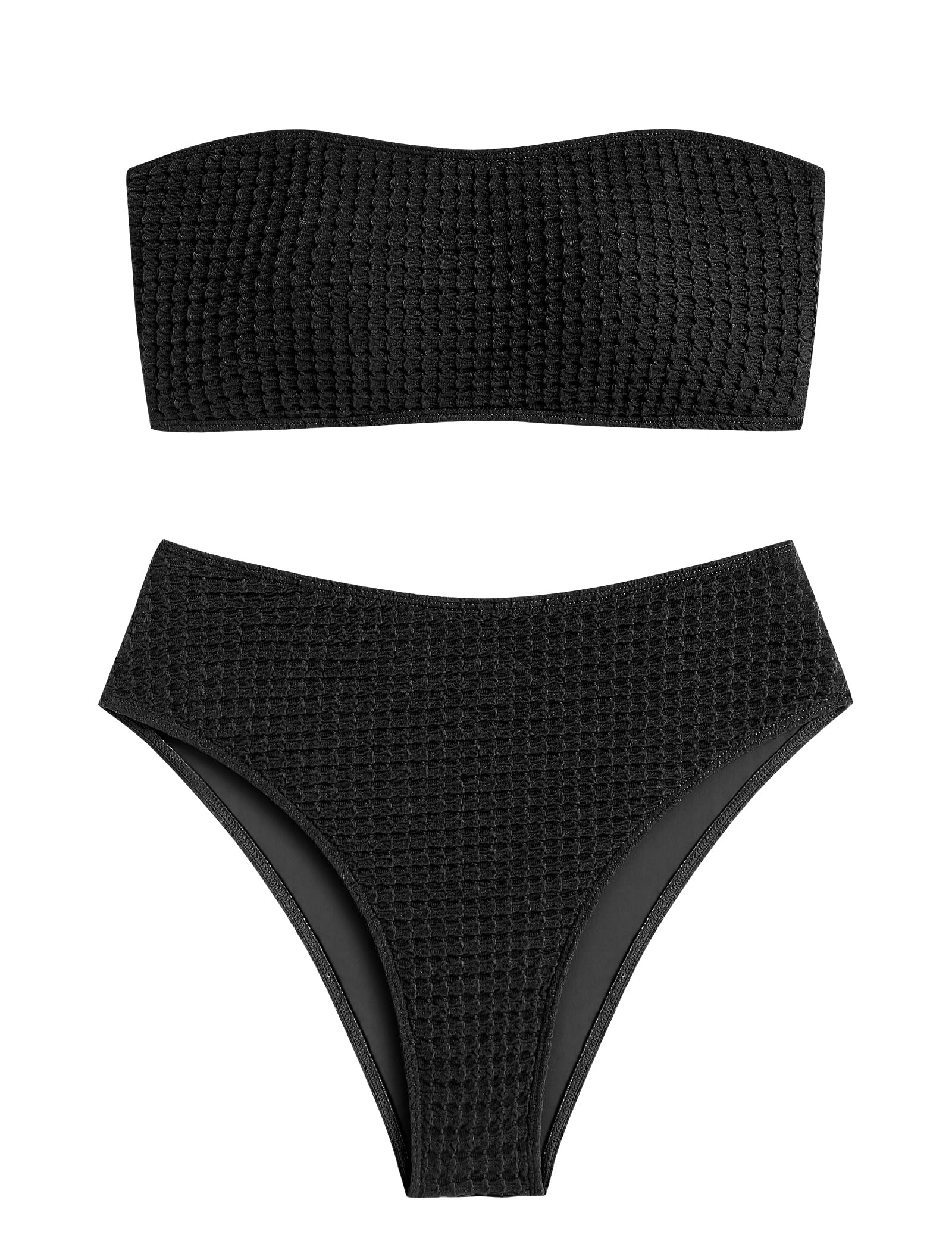 ZAFUL Women's High Cut Bandeau Bikini Set Strapless 2 Pieces Bathing Suit