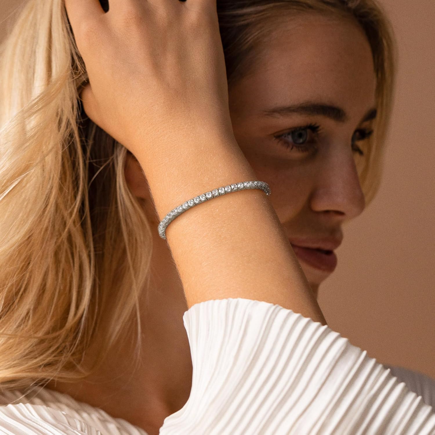 Yoosteel 14K-Gold/White-Gold-Plated Tennis Bracelets for Women - 3mm Cubic Zirconia Classic Bracelet for Women Dainty Trendy CZ Jewelry Gift 6.5/7/7.5 Inch - Image 2