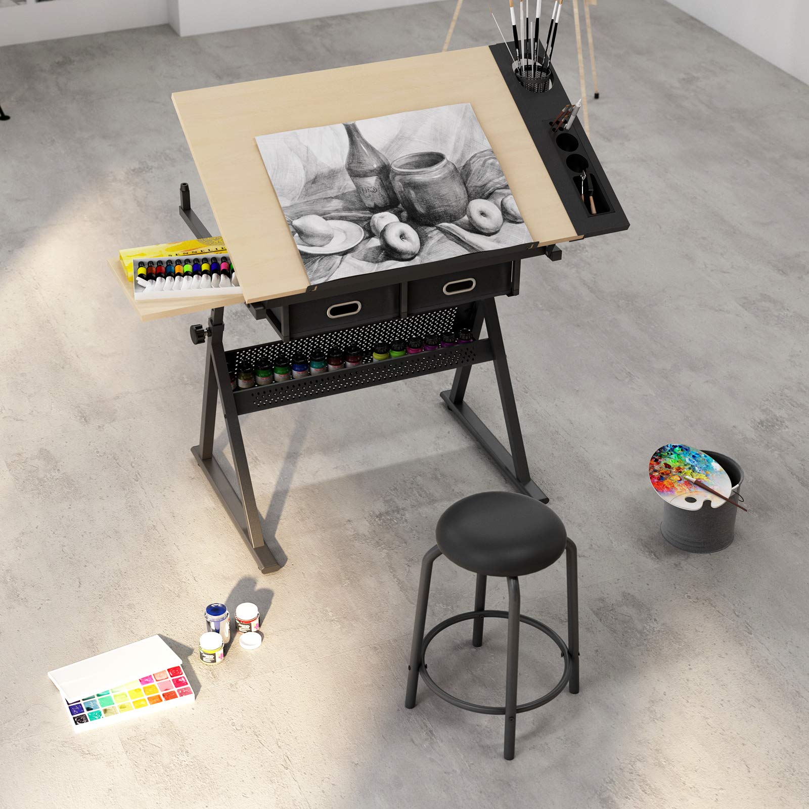 soges Escritorio de dibujo, escritorio de manualidades, mesa de dibujo, escritorio de cristal ajustable para dibujar, pintar, escribir y estudiar